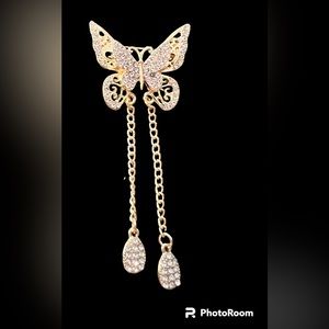 BUTTERFLY BEAUTIFUL WHITE RHINESTONE BROOCH PIN NWT